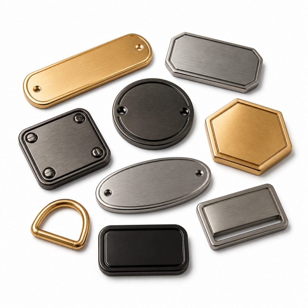Custom metal badge for garments bags and footwear product sample