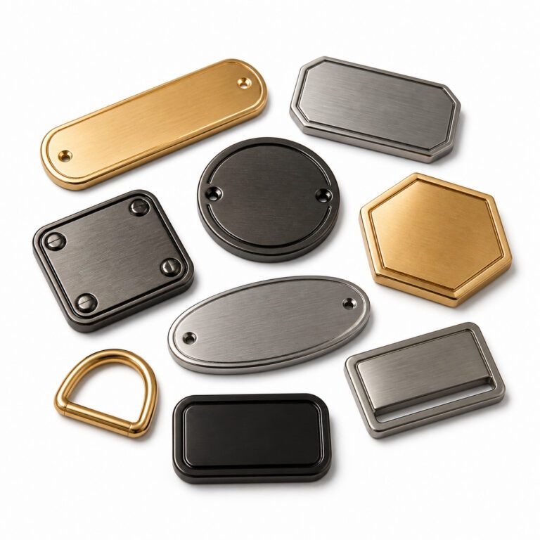 Custom metal badge for garments bags and footwear product sample